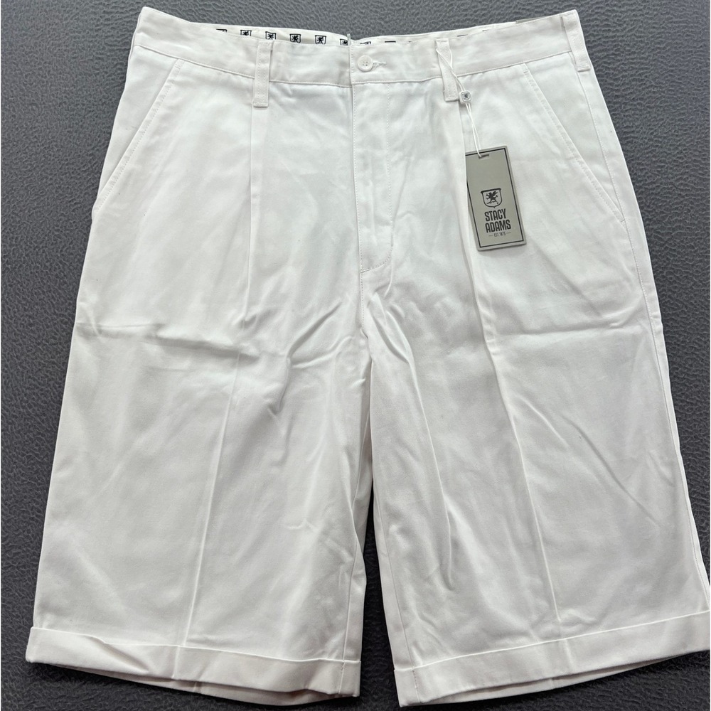 Stacy Adams Shorts Mens SZ 34 White Pleated Walking Shorts Cuffed Twill NWT